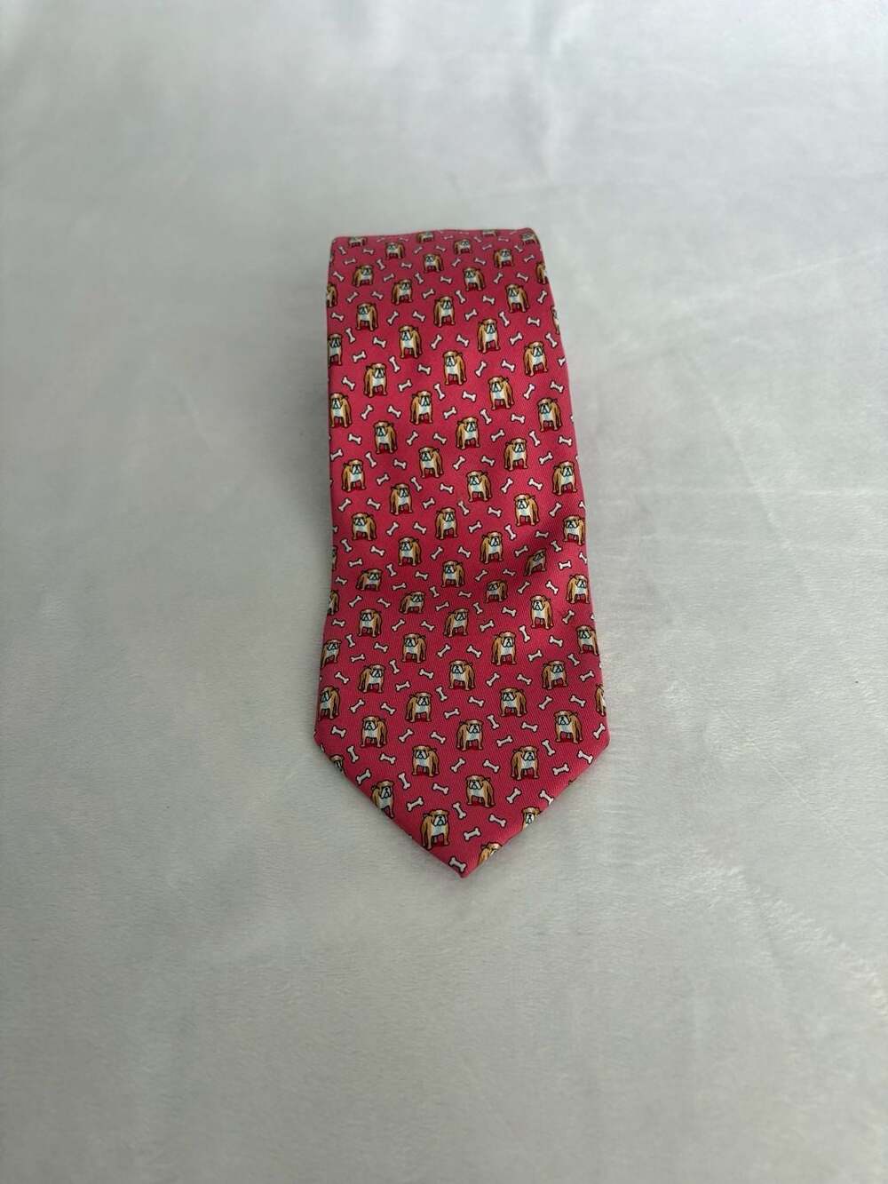 Vineyard Vines Bulldog and Bone Print Silk Necktie